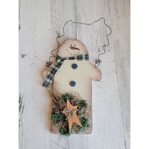 Wooden snowman Stars scarf sign Xmas hanging wall decor